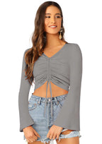 Stylish Ruched Front Crop Top for Women – Trendy Long Sleeve Party & Casual Wear