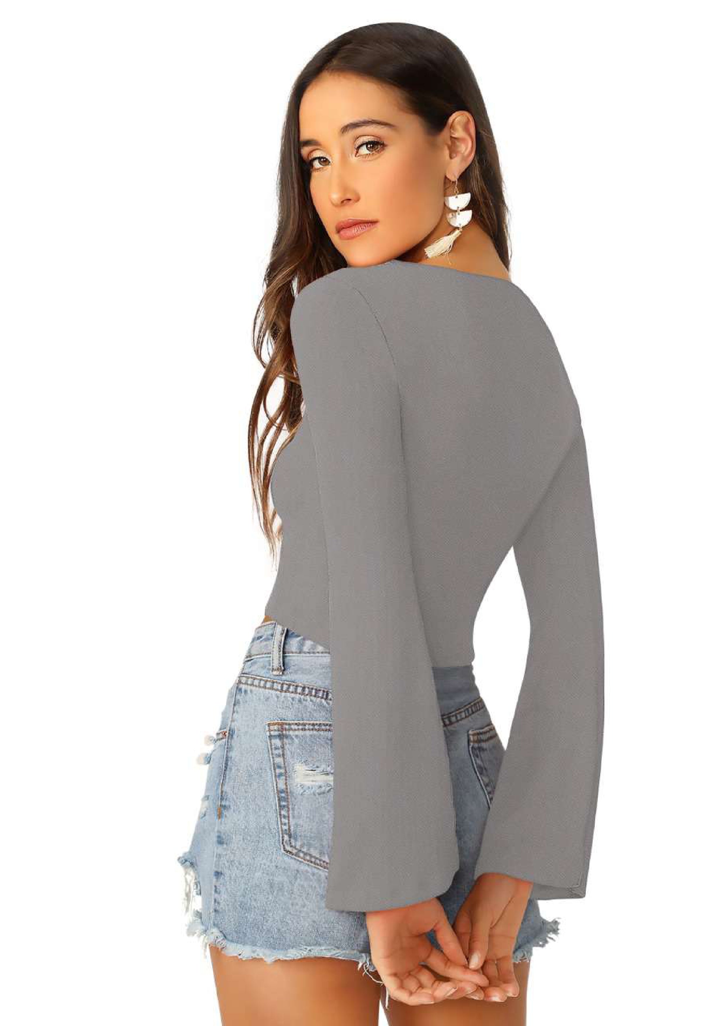 Stylish Ruched Front Crop Top for Women – Trendy Long Sleeve Party & Casual Wear