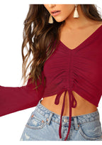 Stylish Ruched Front Crop Top for Women – Trendy Long Sleeve Party & Casual Wear