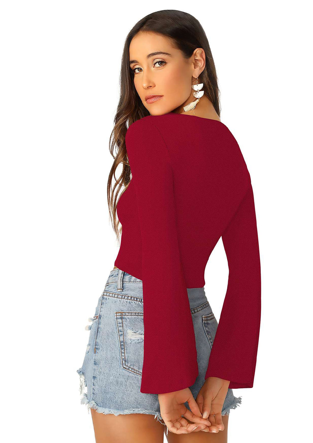 Stylish Ruched Front Crop Top for Women – Trendy Long Sleeve Party & Casual Wear