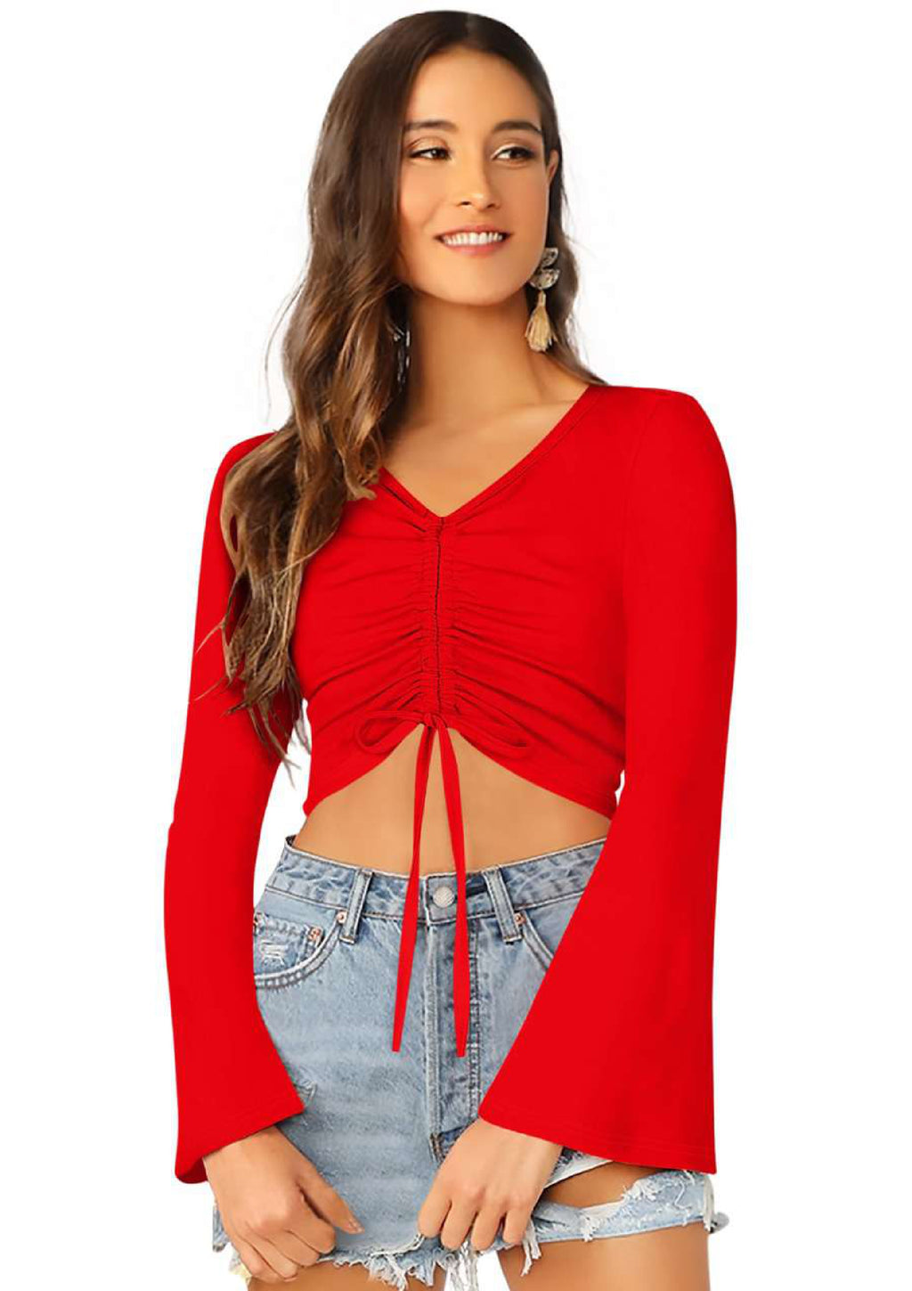 Stylish Ruched Front Crop Top for Women – Trendy Long Sleeve Party & Casual Wear