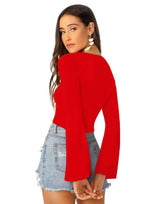 Stylish Ruched Front Crop Top for Women – Trendy Long Sleeve Party & Casual Wear