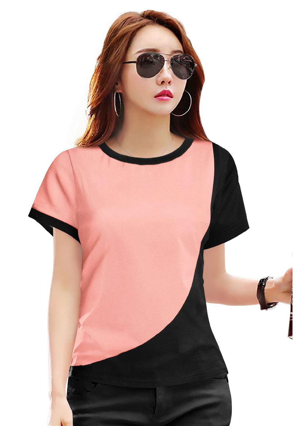 Trendy Dual Tone Panel T-Shirt for Women | Casual & Everyday Wear