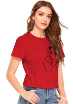 Korean Finger Heart Print T-Shirt for Women | Trendy Casual Wear