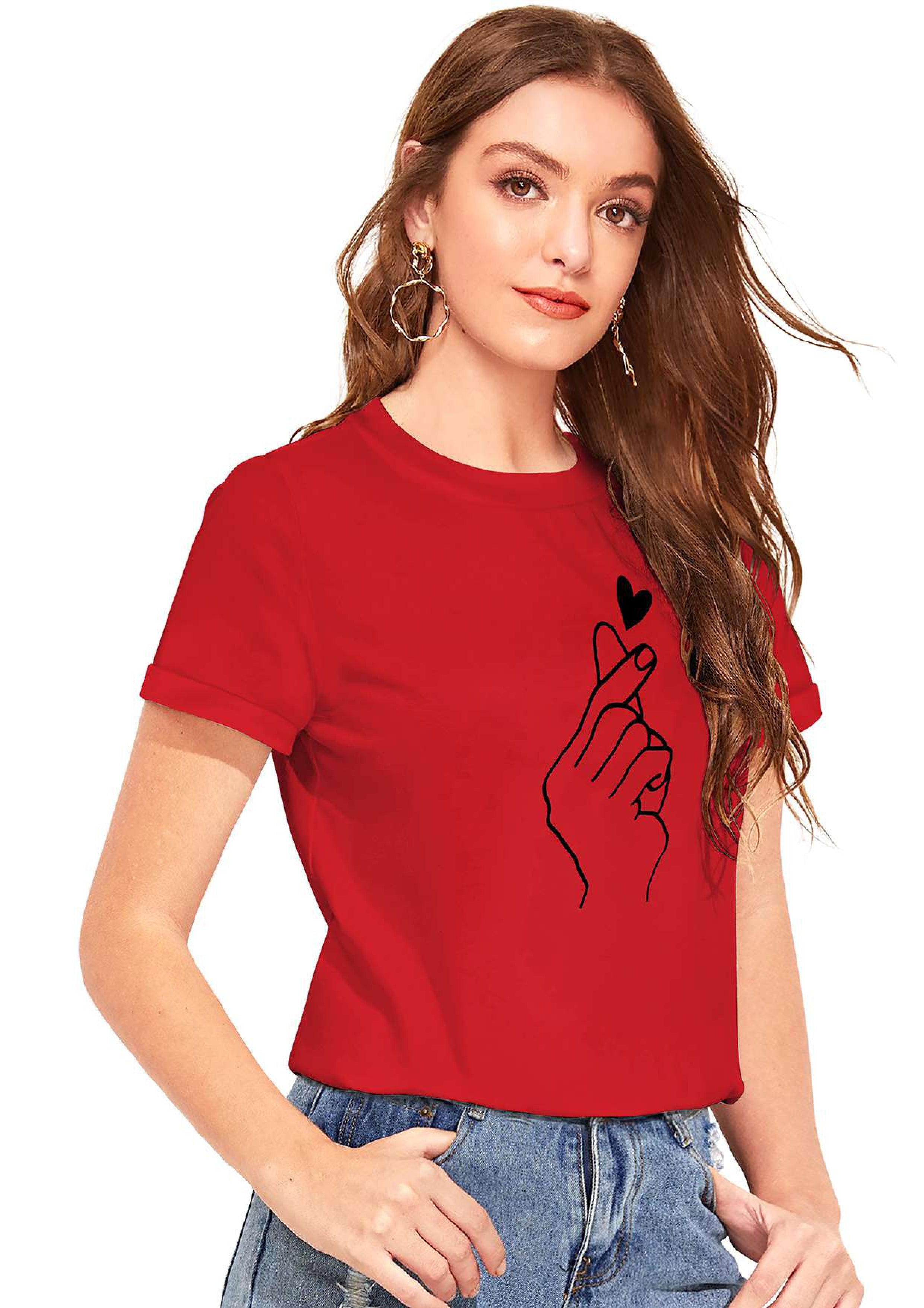 Korean Finger Heart Print T-Shirt for Women | Trendy Casual Wear