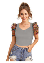 Trendy Puff Sleeve Mesh Crop Top for Women | Party & Casual Wear
