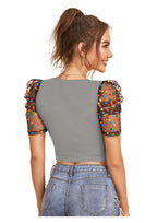 Trendy Puff Sleeve Mesh Crop Top for Women | Party & Casual Wear