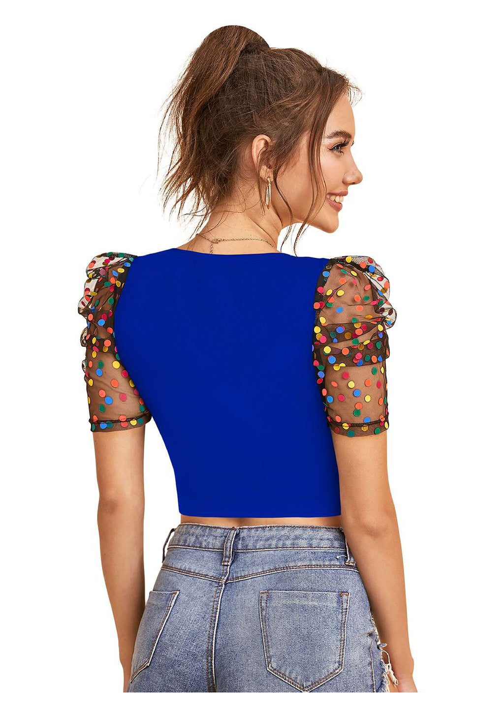 Trendy Puff Sleeve Mesh Crop Top for Women | Party & Casual Wear