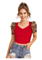 Trendy Puff Sleeve Mesh Crop Top for Women | Party & Casual Wear