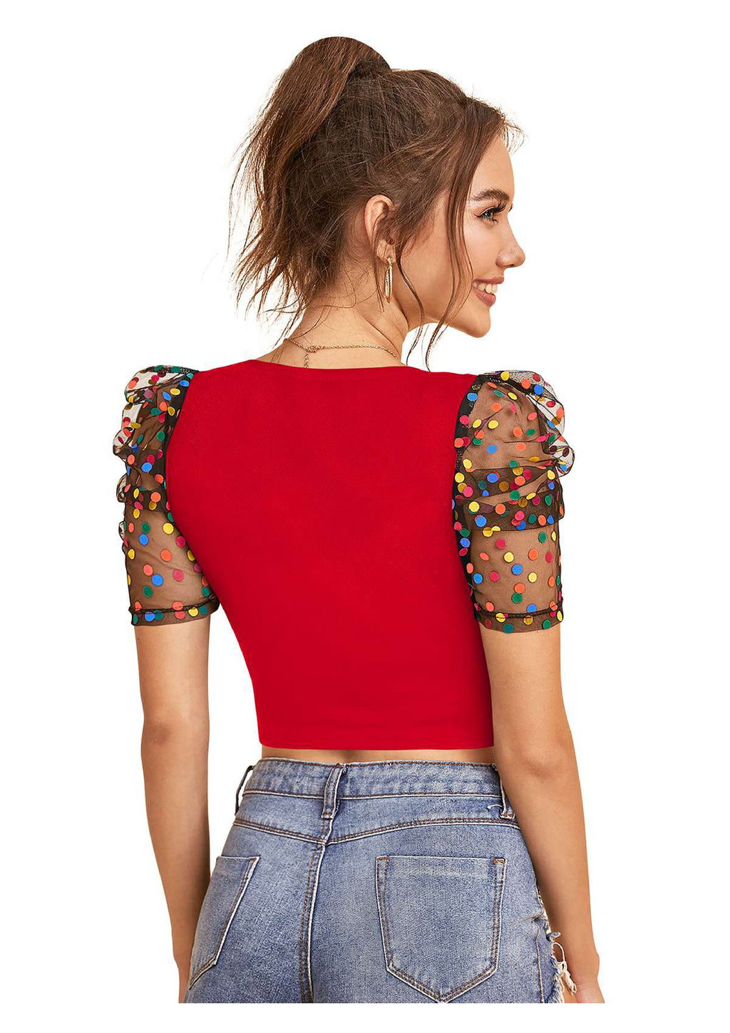 Trendy Puff Sleeve Mesh Crop Top for Women | Party & Casual Wear