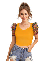 Trendy Puff Sleeve Mesh Crop Top for Women | Party & Casual Wear