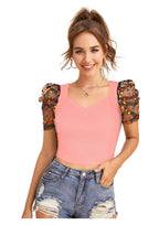 Trendy Puff Sleeve Mesh Crop Top for Women | Party & Casual Wear