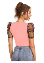 Trendy Puff Sleeve Mesh Crop Top for Women | Party & Casual Wear