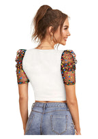 Trendy Puff Sleeve Mesh Crop Top for Women | Party & Casual Wear