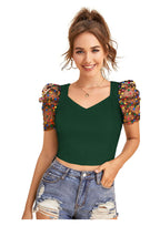 Trendy Puff Sleeve Mesh Crop Top for Women | Party & Casual Wear