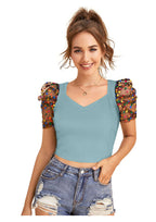 Trendy Puff Sleeve Mesh Crop Top for Women | Party & Casual Wear