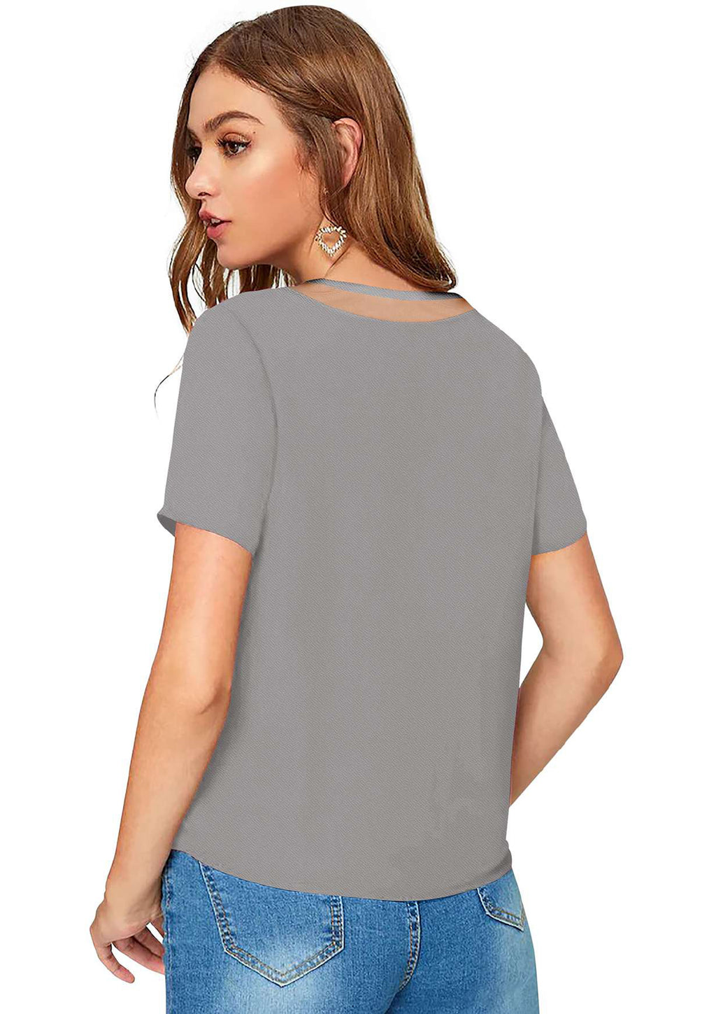 Chic Mesh Neckline V-Cut Top for Women | Elegant Casual & Office Wear