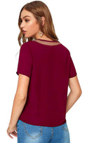 Chic Mesh Neckline V-Cut Top for Women | Elegant Casual & Office Wear