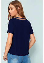 Chic Mesh Neckline V-Cut Top for Women | Elegant Casual & Office Wear