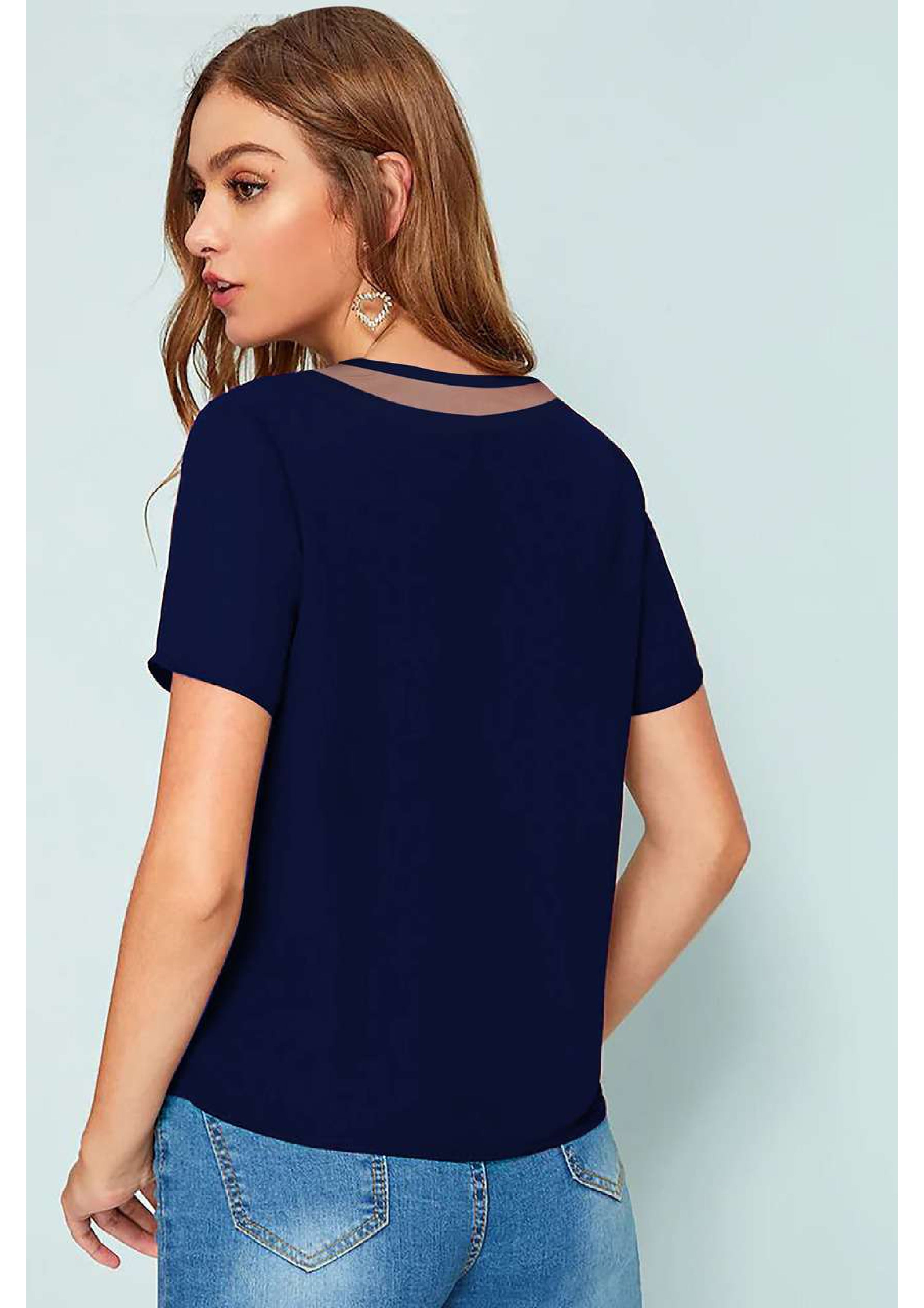 Chic Mesh Neckline V-Cut Top for Women | Elegant Casual & Office Wear