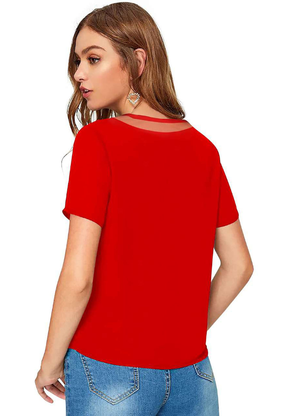 Chic Mesh Neckline V-Cut Top for Women | Elegant Casual & Office Wear