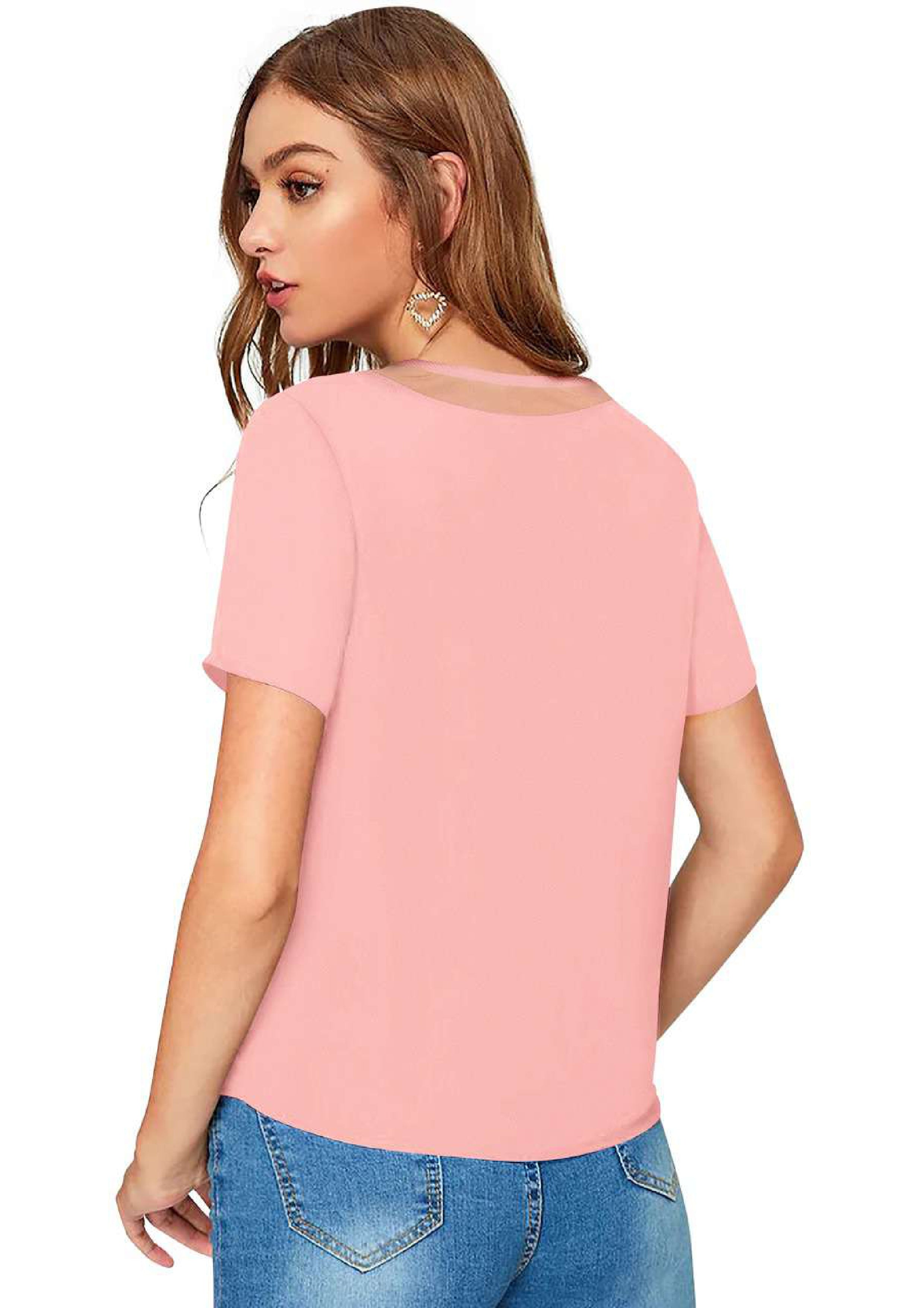 Chic Mesh Neckline V-Cut Top for Women | Elegant Casual & Office Wear