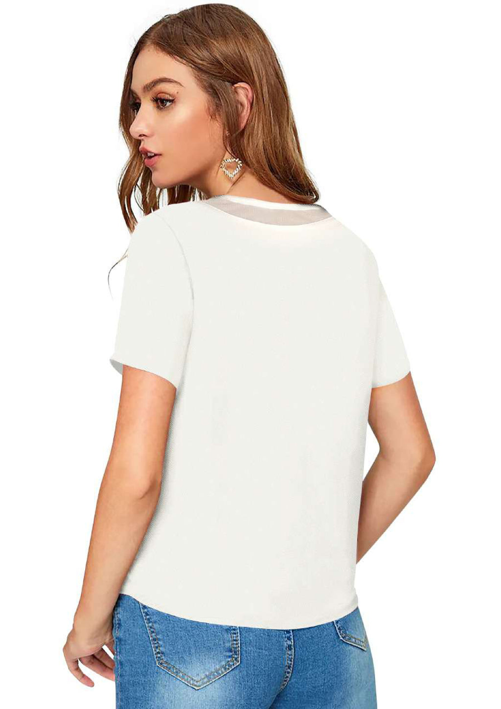 Chic Mesh Neckline V-Cut Top for Women | Elegant Casual & Office Wear