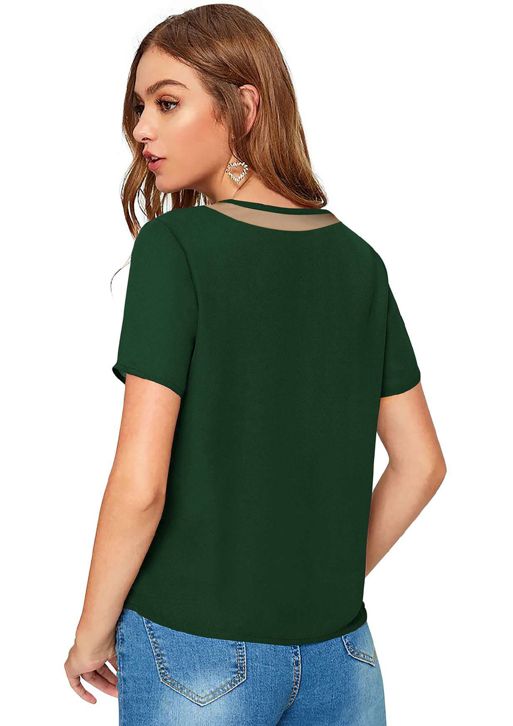 Chic Mesh Neckline V-Cut Top for Women | Elegant Casual & Office Wear