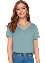 Chic Mesh Neckline V-Cut Top for Women | Elegant Casual & Office Wear