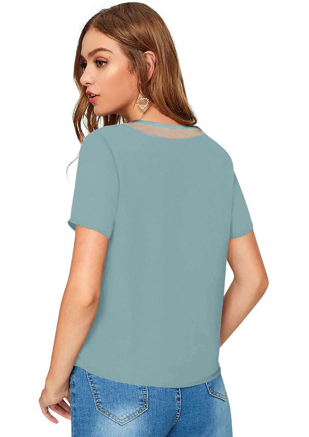 Chic Mesh Neckline V-Cut Top for Women | Elegant Casual & Office Wear