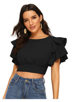 Ruffled Sleeve Crop Top for Women | Trendy Party & Casual Wear