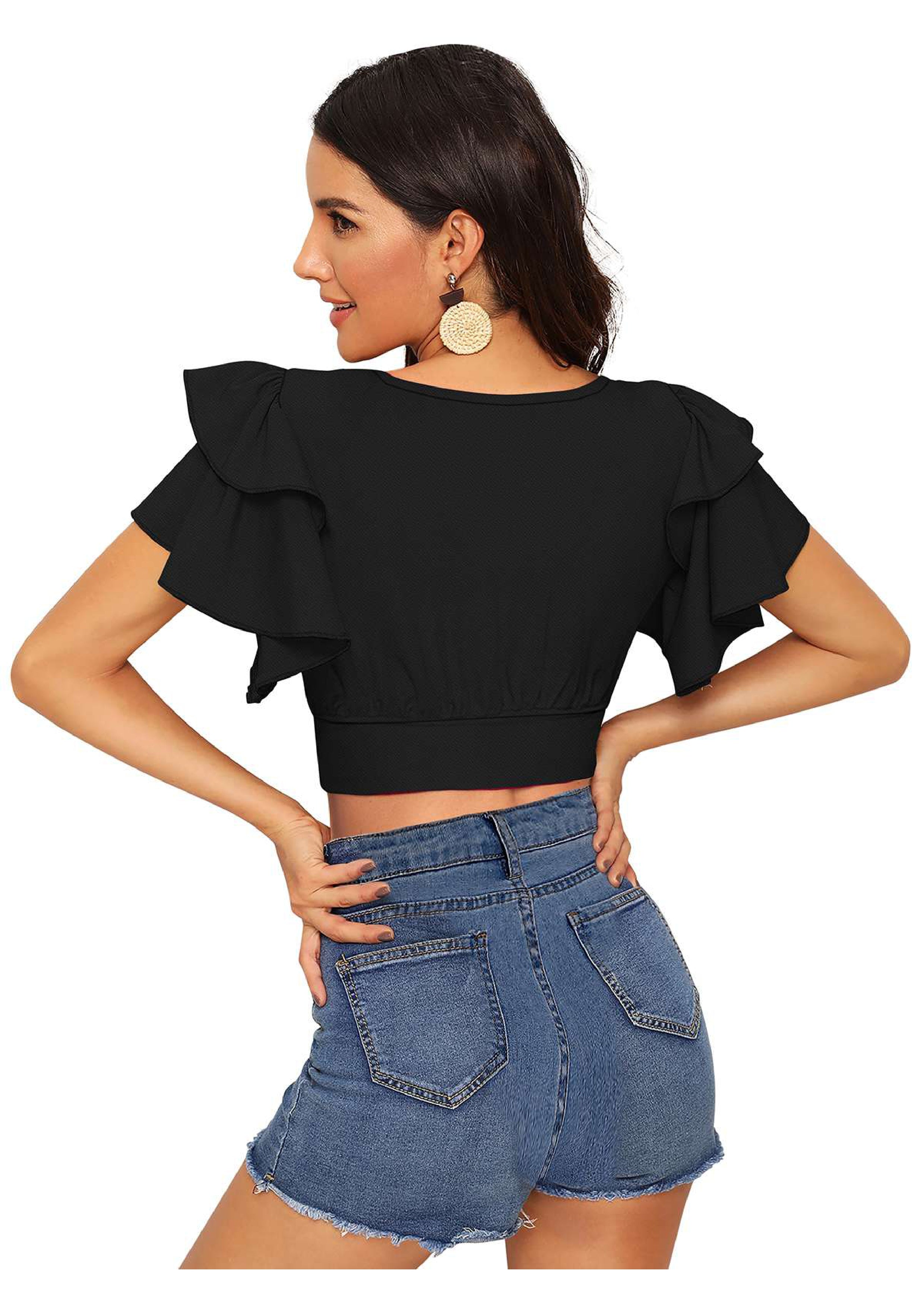 Ruffled Sleeve Crop Top for Women | Trendy Party & Casual Wear