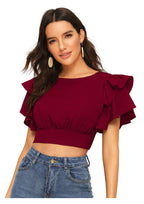 Ruffled Sleeve Crop Top for Women | Trendy Party & Casual Wear