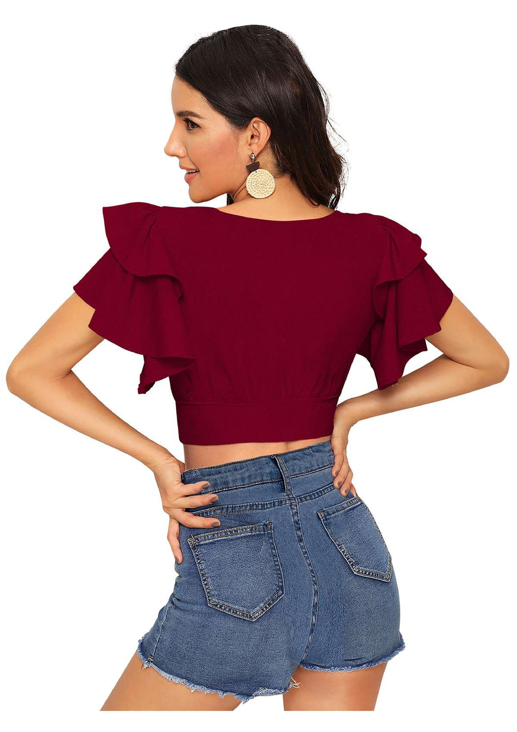 Ruffled Sleeve Crop Top for Women | Trendy Party & Casual Wear