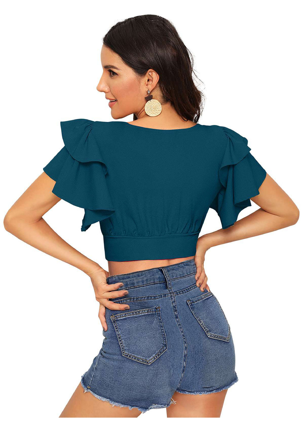 Ruffled Sleeve Crop Top for Women | Trendy Party & Casual Wear