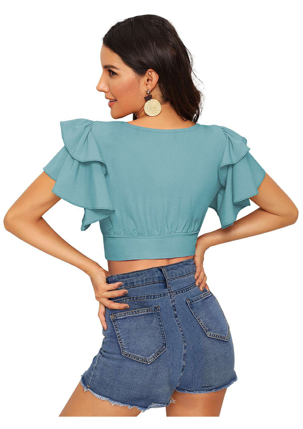 Ruffled Sleeve Crop Top for Women | Trendy Party & Casual Wear