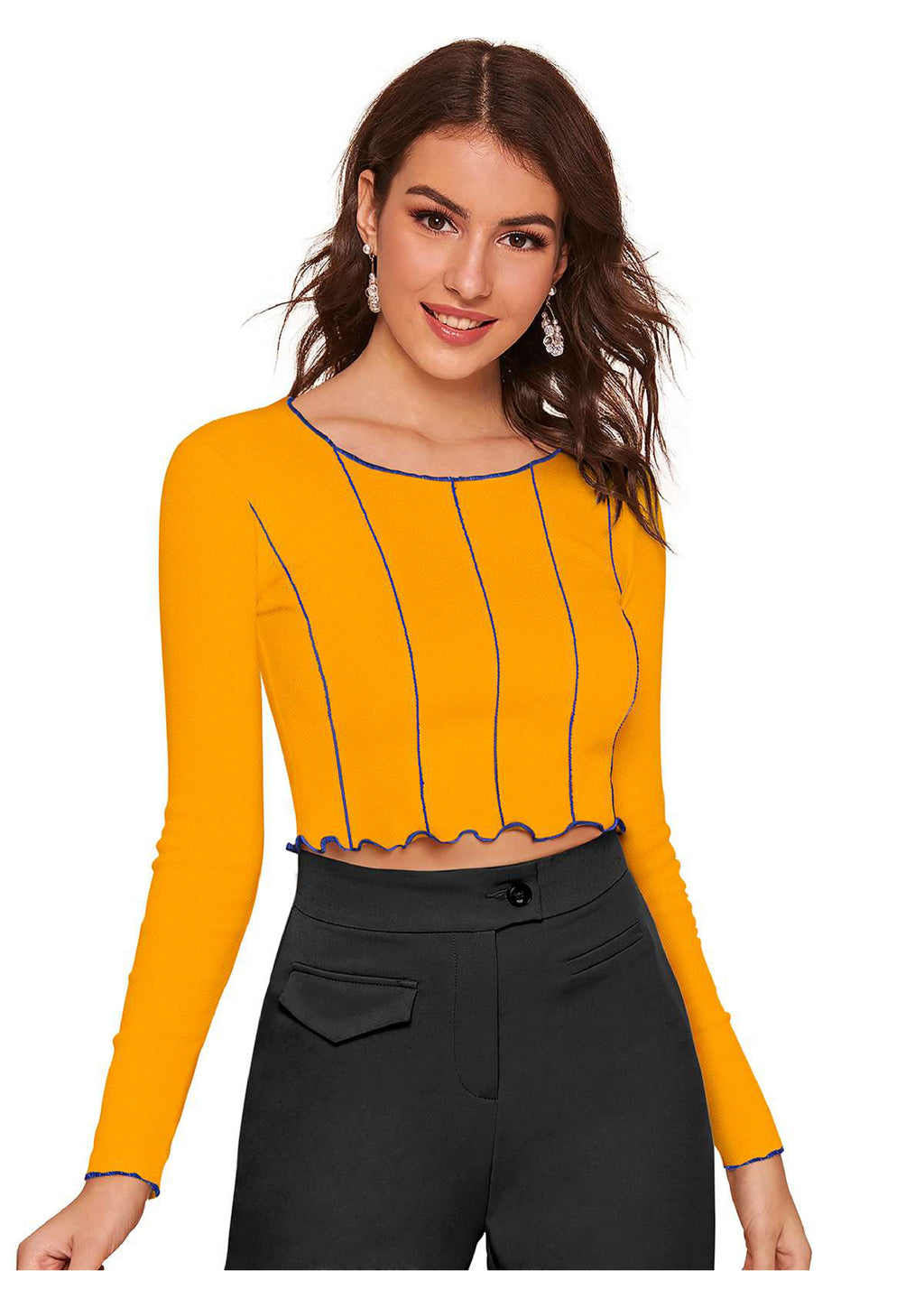 Trendy Long Sleeve Crop Top for Women | Slim Fit Party & Casual Wear