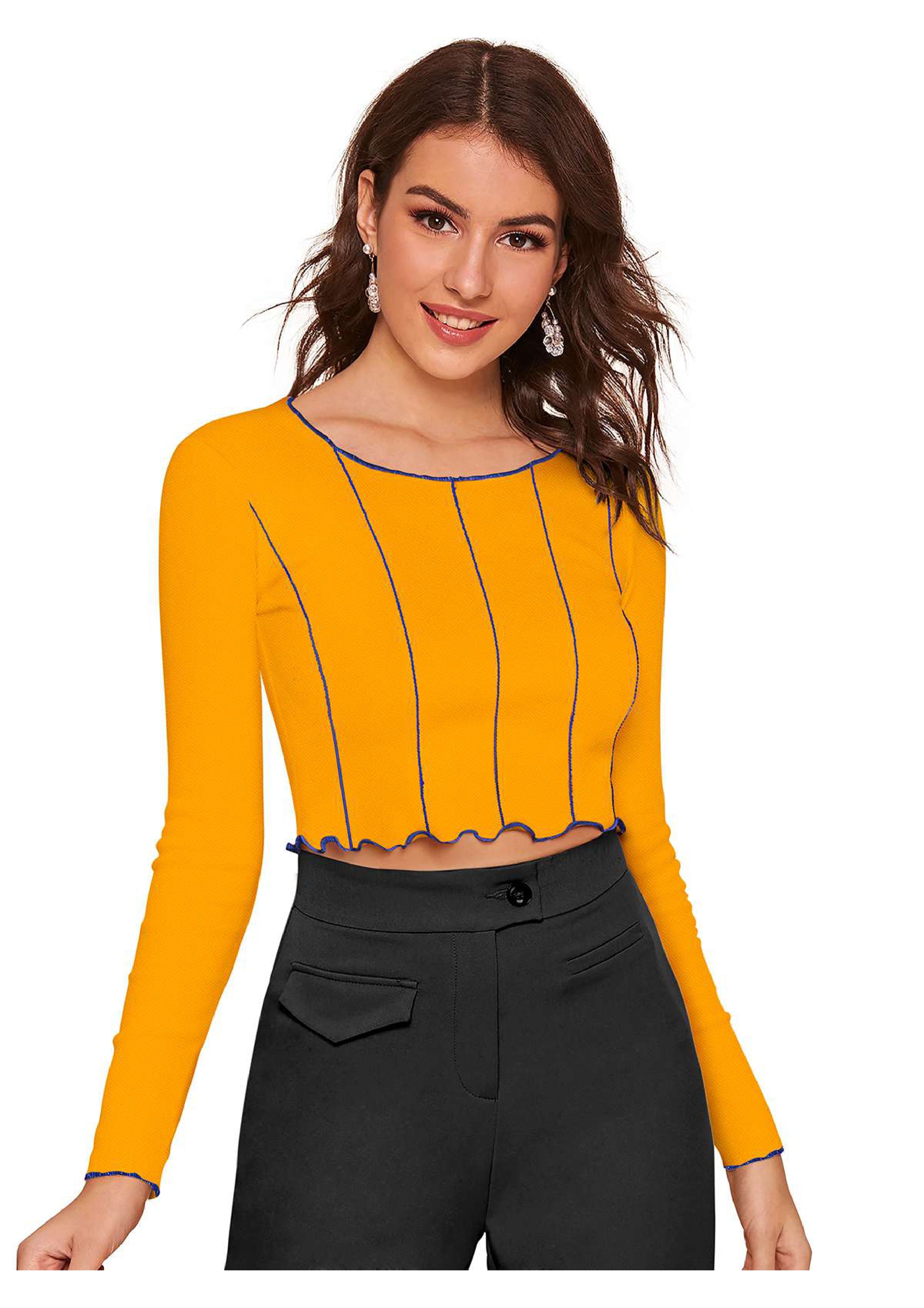 Trendy Long Sleeve Crop Top for Women | Slim Fit Party & Casual Wear