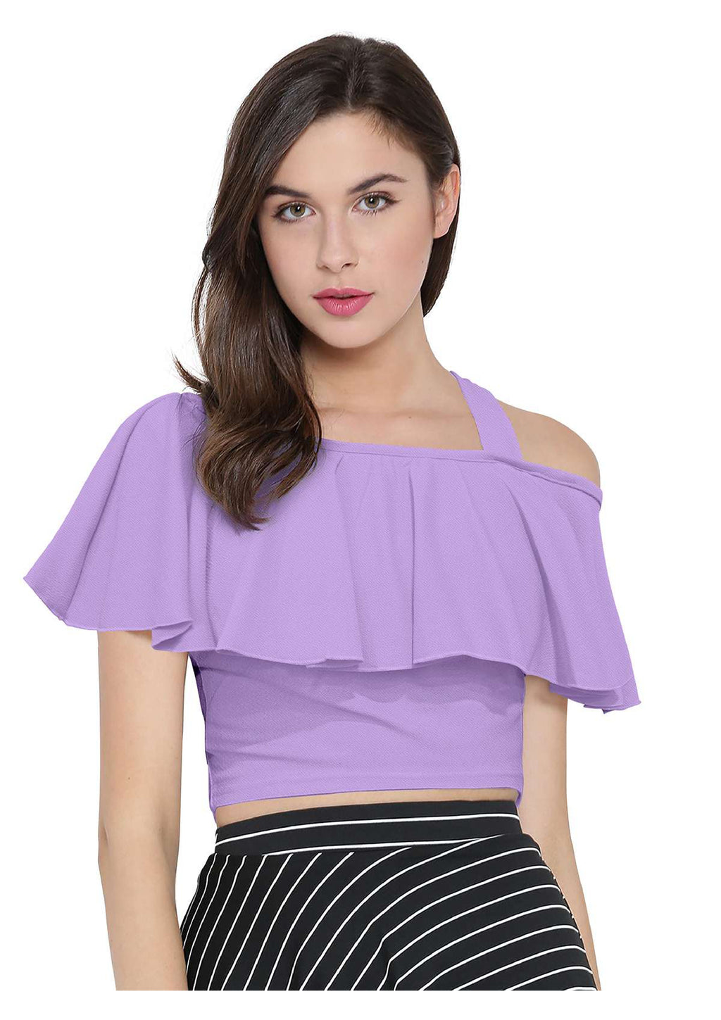 Chic One-Shoulder Ruffle Crop Top for Women | Elegant Western Party & Casual Wear