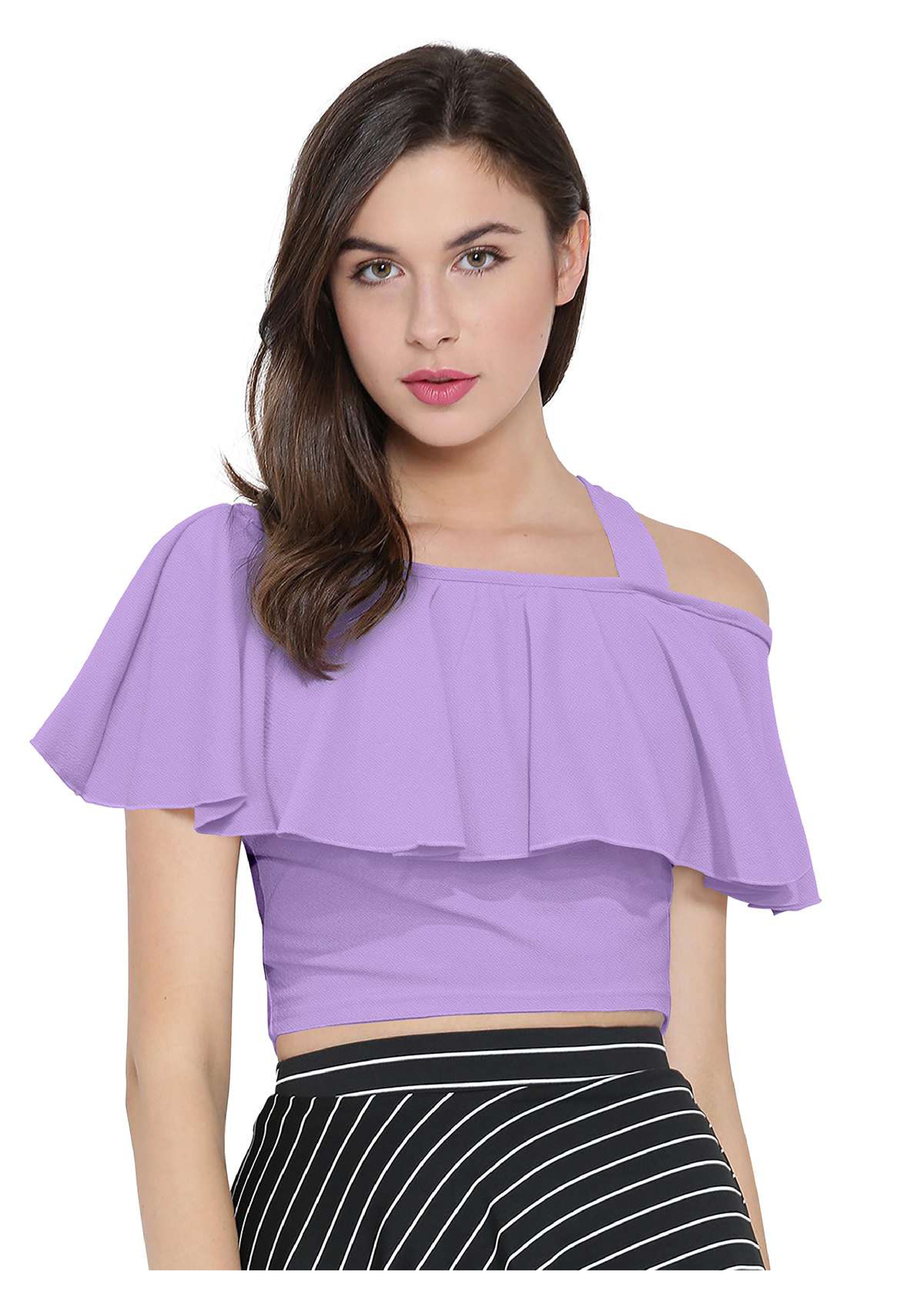 Chic One-Shoulder Ruffle Crop Top for Women | Elegant Western Party & Casual Wear