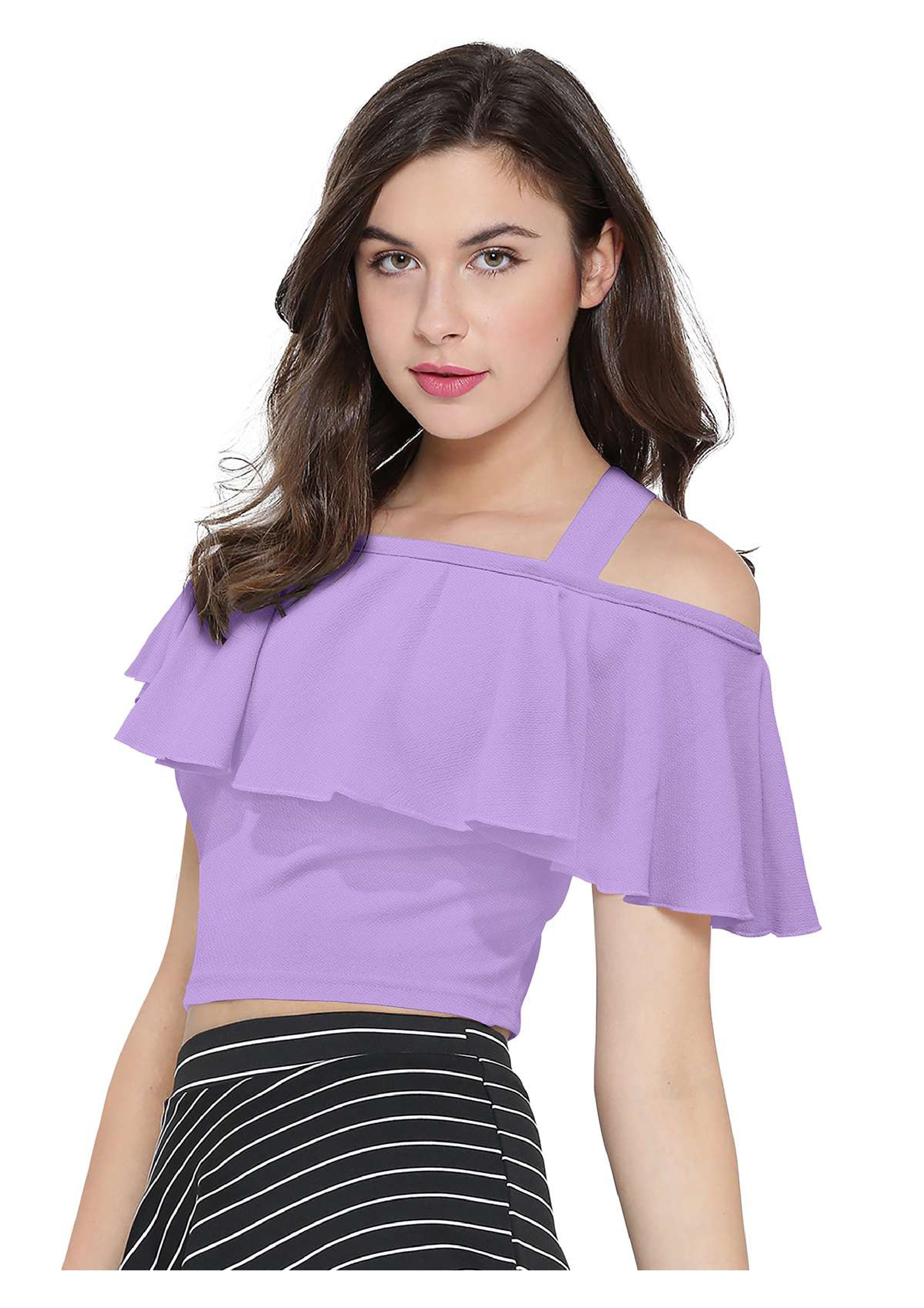 Chic One-Shoulder Ruffle Crop Top for Women | Elegant Western Party & Casual Wear