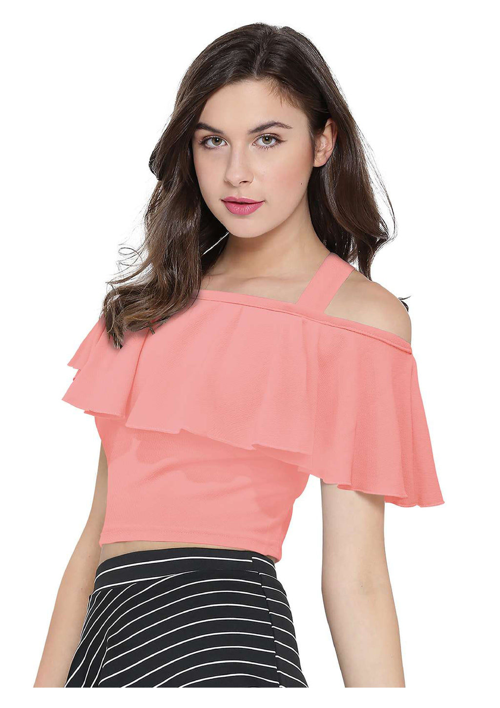 Chic One-Shoulder Ruffle Crop Top for Women | Elegant Western Party & Casual Wear