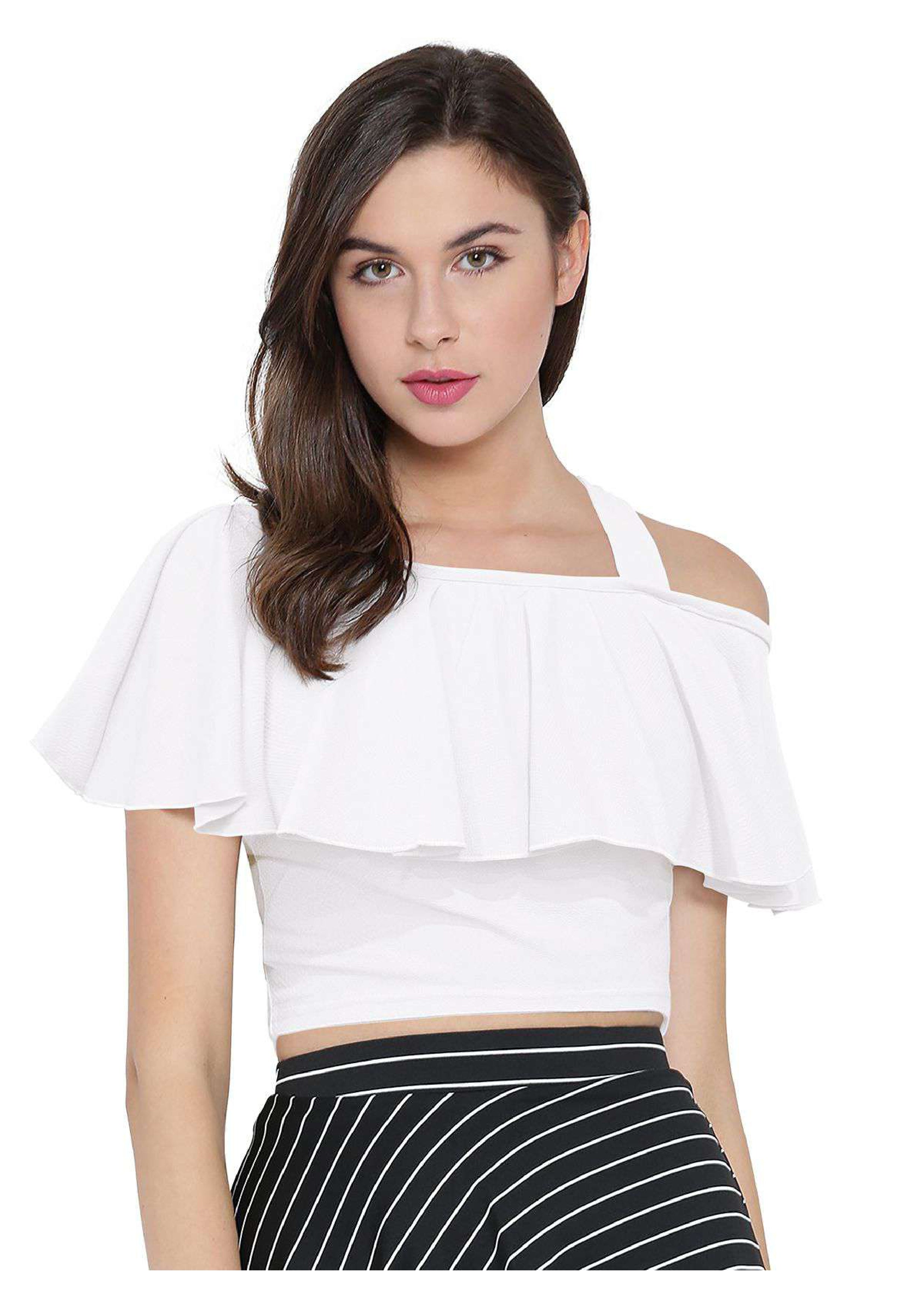 Chic One-Shoulder Ruffle Crop Top for Women | Elegant Western Party & Casual Wear