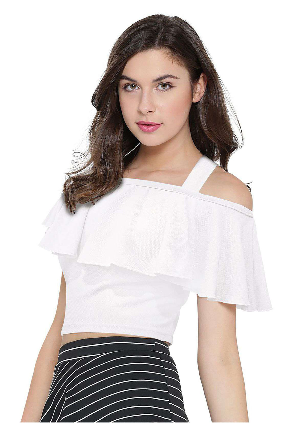 Chic One-Shoulder Ruffle Crop Top for Women | Elegant Western Party & Casual Wear