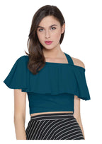 Chic One-Shoulder Ruffle Crop Top for Women | Elegant Western Party & Casual Wear