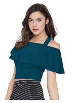 Chic One-Shoulder Ruffle Crop Top for Women | Elegant Western Party & Casual Wear
