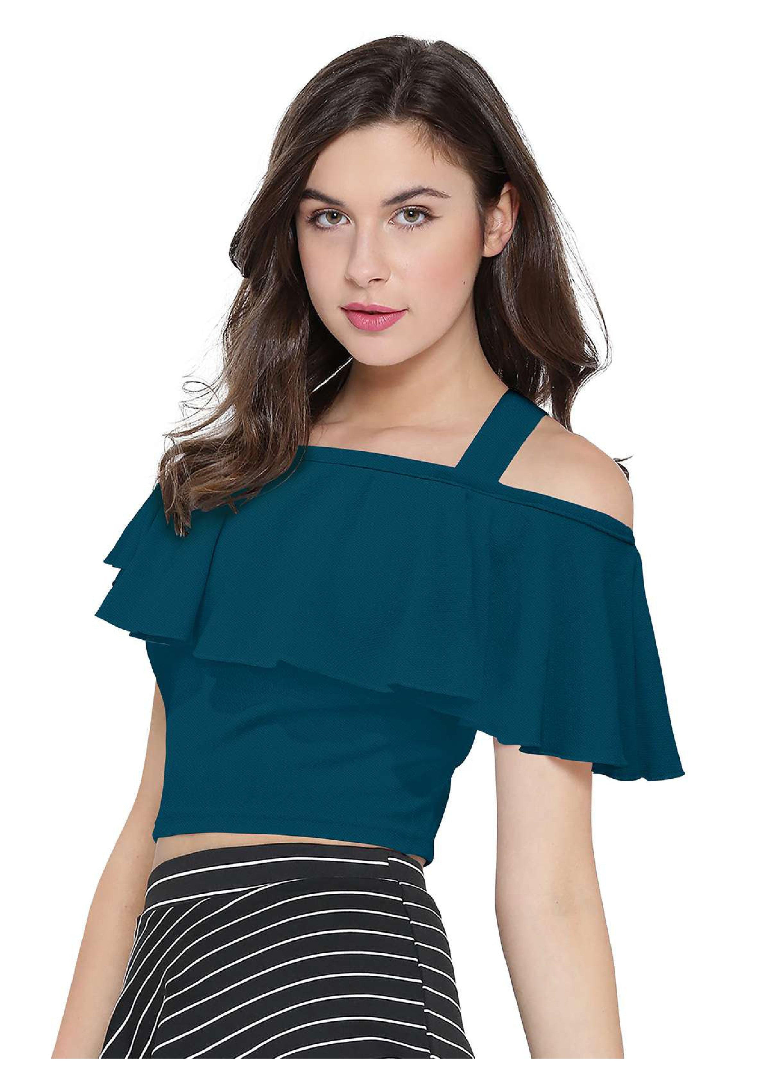 Chic One-Shoulder Ruffle Crop Top for Women | Elegant Western Party & Casual Wear