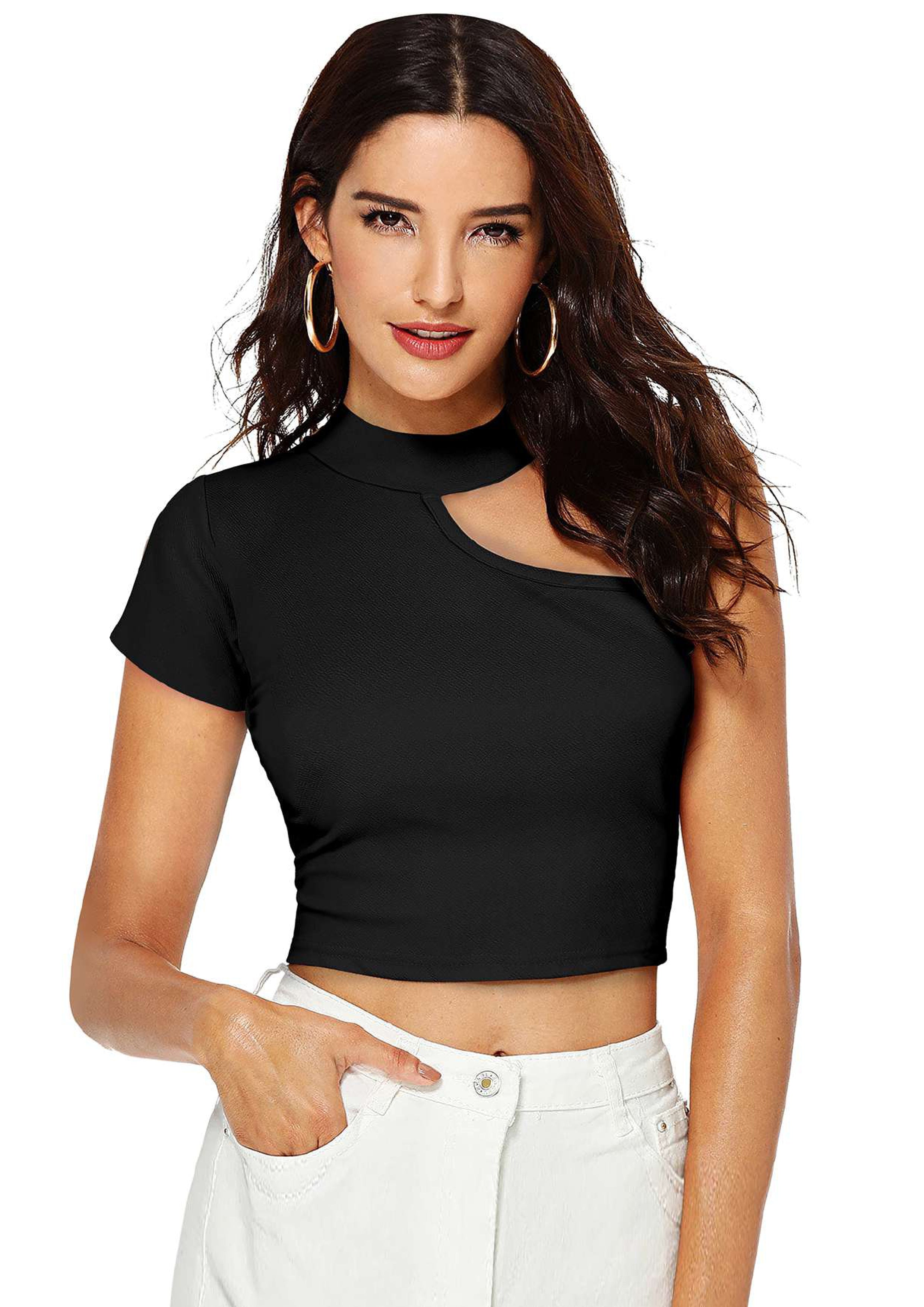 Trendy Cut-Out High Neck Crop Top for Women | Stylish Party & Casual Wear
