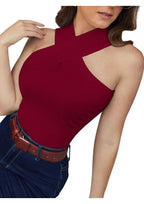 One-Shoulder Cross Neck Bodycon Crop Top | Party & Casual Glam Wear