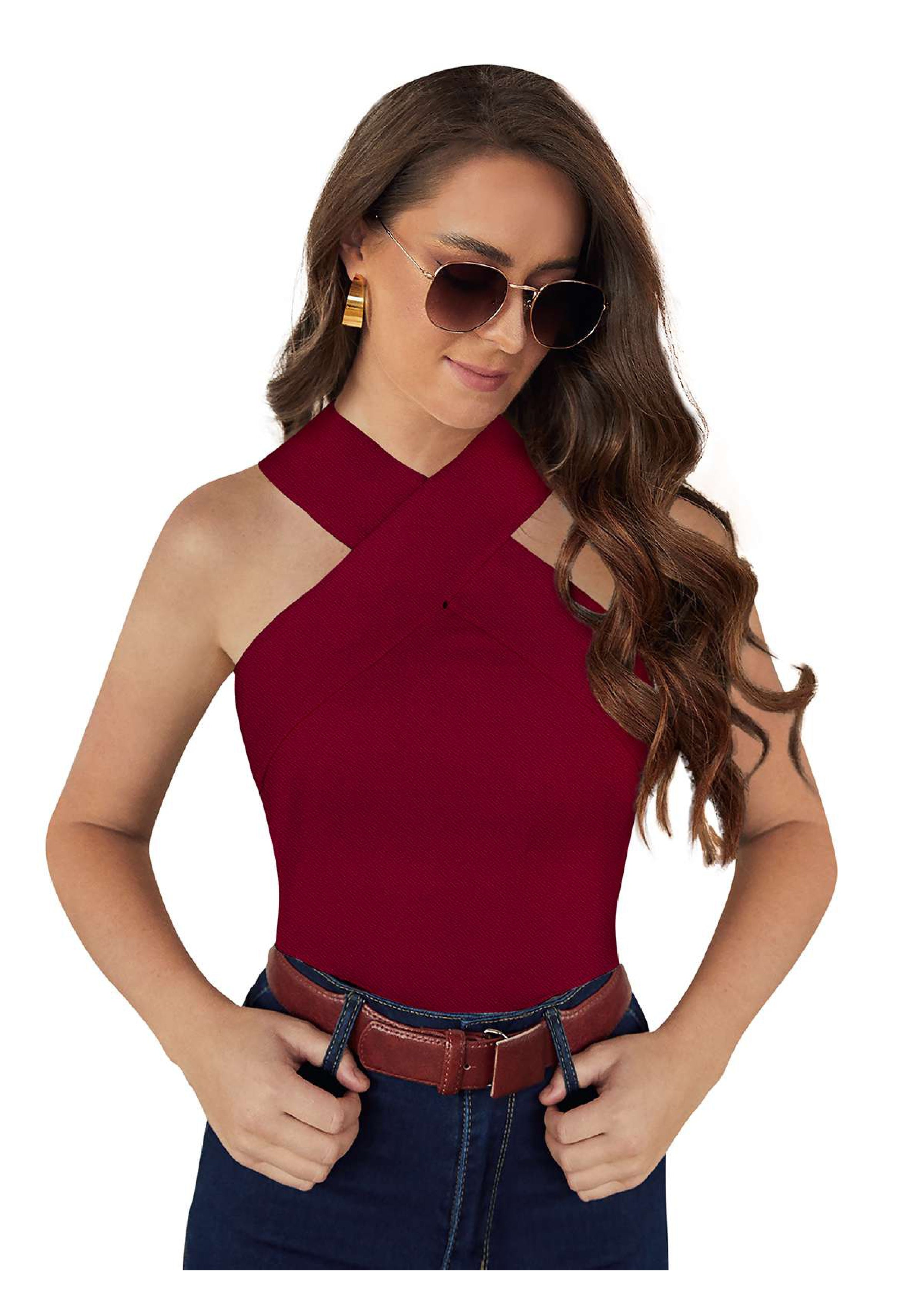 One-Shoulder Cross Neck Bodycon Crop Top | Party & Casual Glam Wear
